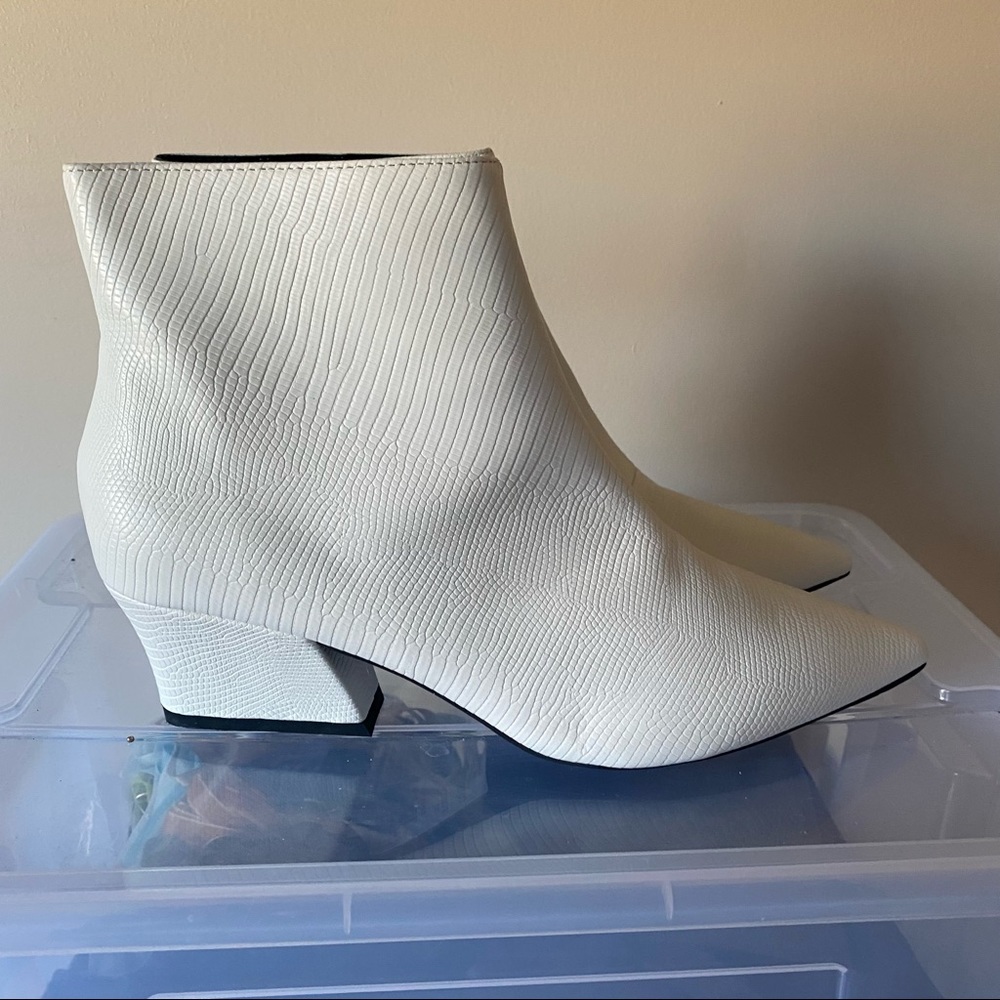 White croc heeled booties